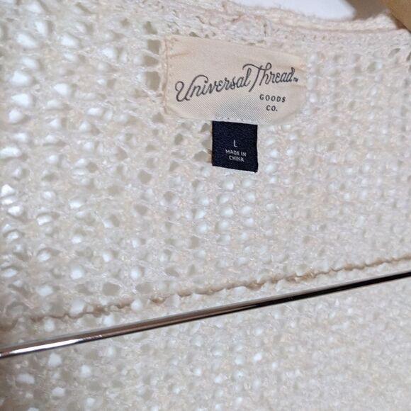 Women's Long Sleeve White Sweater Long length open knit Universal Threads Large - Picture 4 of 4